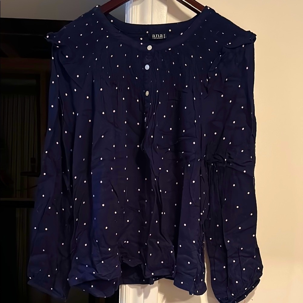 a.n.a. Navy Blue Polka Dot Blouse